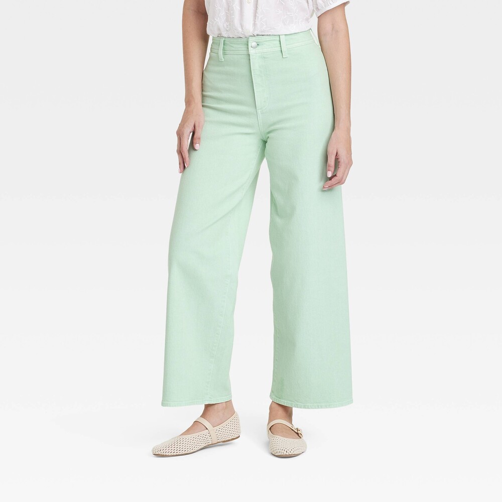 High-Rise Sailor Wide Leg Ankle Jeans - Light Green size 16